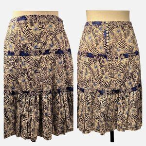 KAREN MILLEN Skirt Blue Floral Tiered Fit & Flare Sz 6 Feminine Butterfly Boho